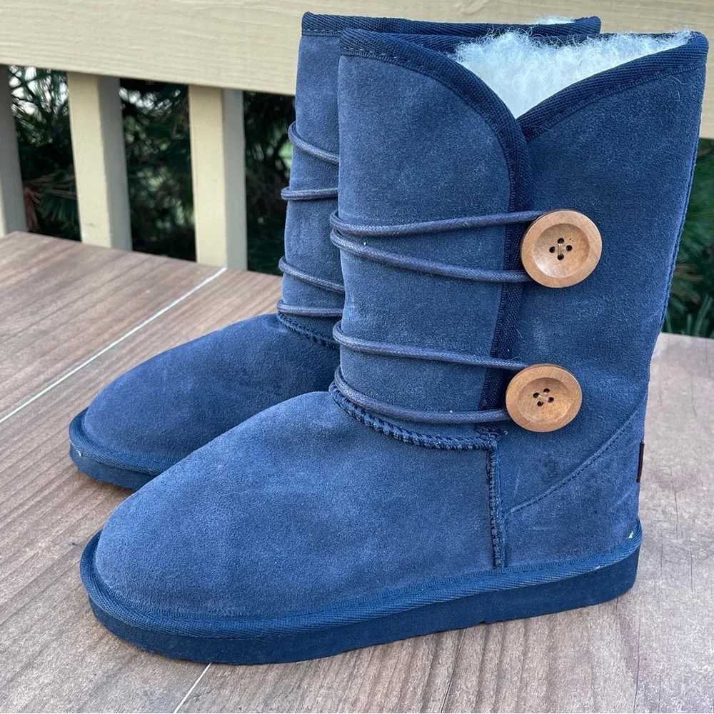Ukala by Emu Girls AMELIA Blue Suede Leather Button Boots K3