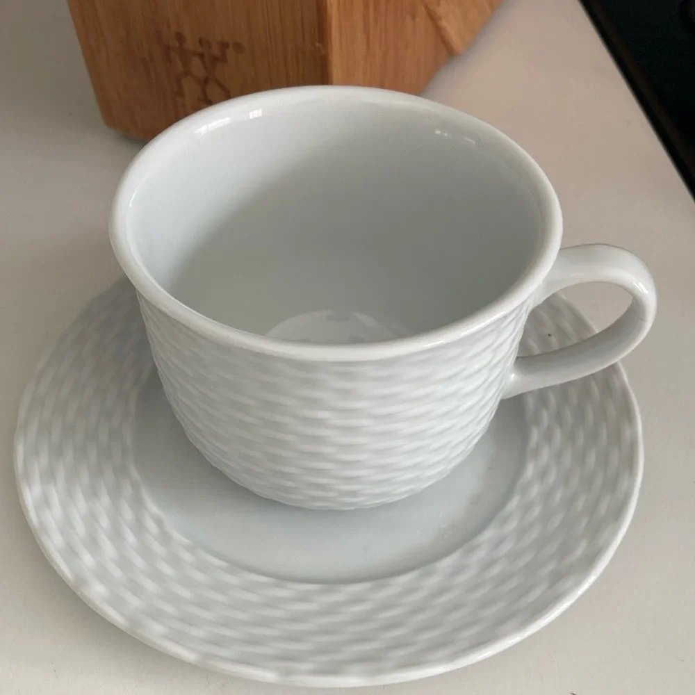 Williams Sonoma White Textured Mug and Saucer