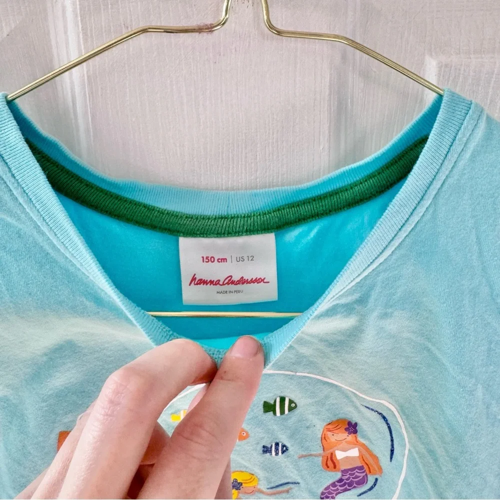 Hanna Andersson Kids Blue Mermaid in a Bottle Graphic T-Shirt Sz 12