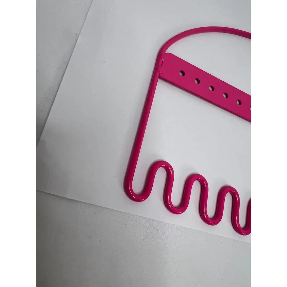 Hanging Pink Metal Jewelry Rack With Necklace Hooks & Earring Spaces