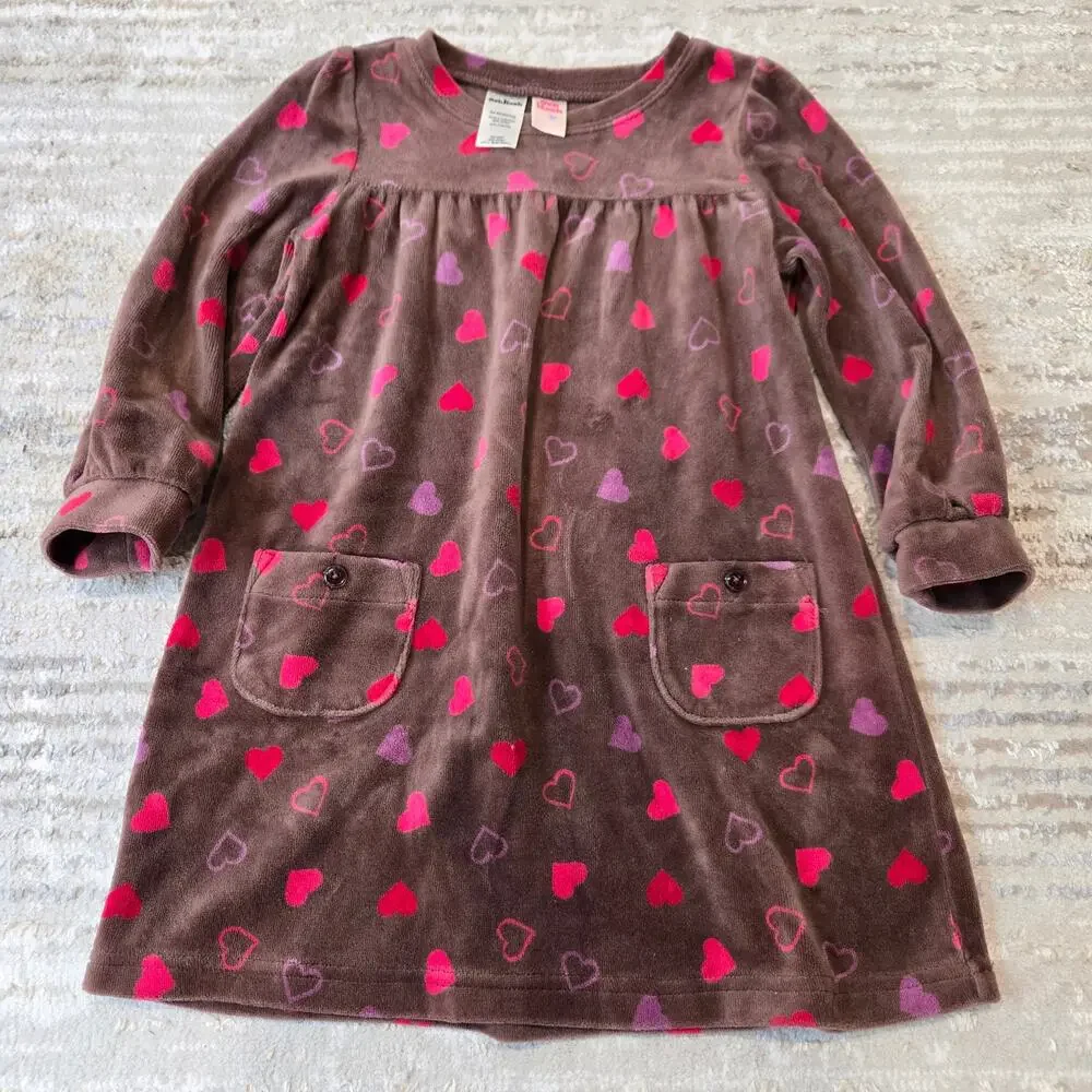 Vintage OshKosh B'gosh Brown Heart Print Long Sleeve‎ Dress Corduroy Dress 24 mo