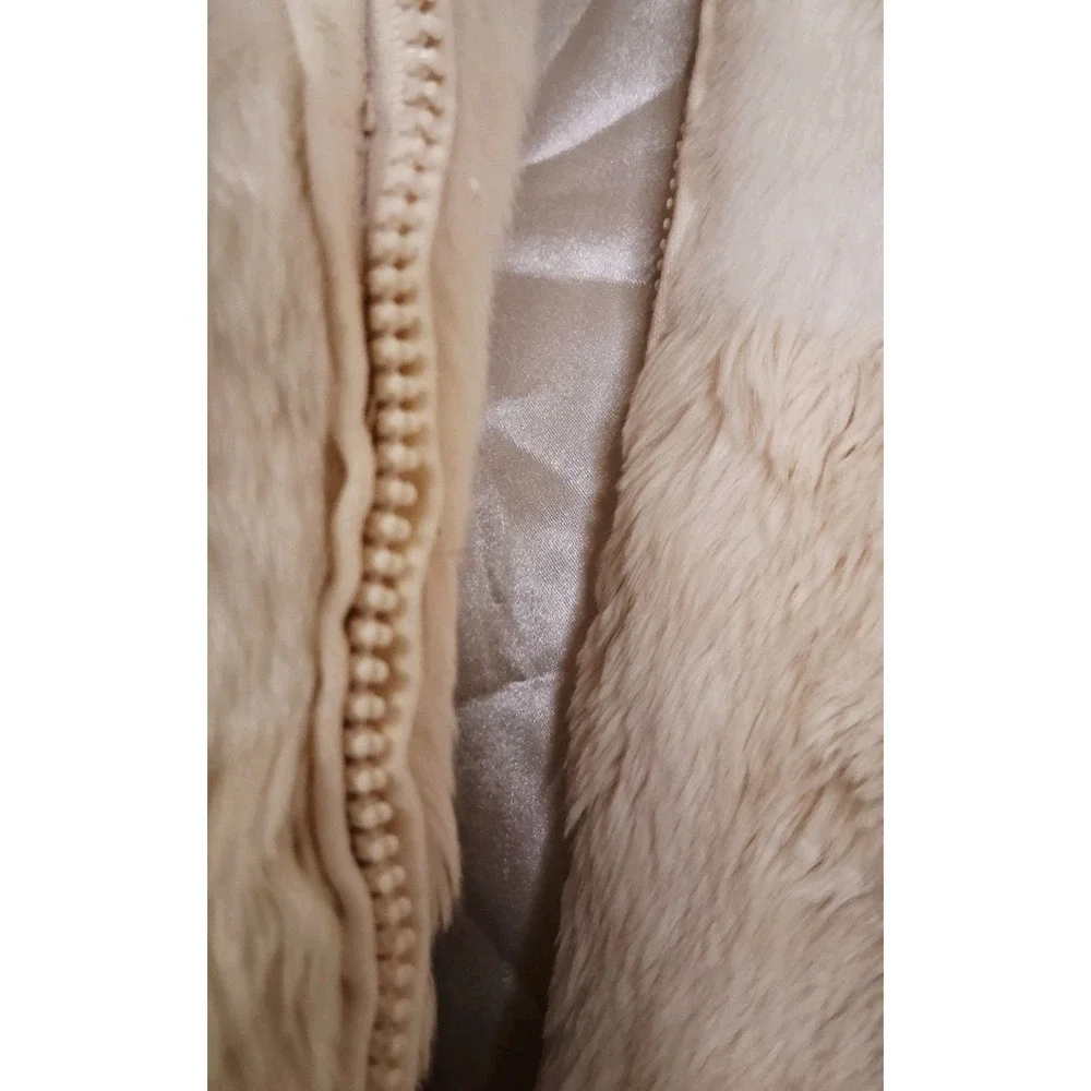 Vintages 90s Y2K Faux Fur Jacket Patchwork Cream Ivory Winter Coat Full Zip Glam