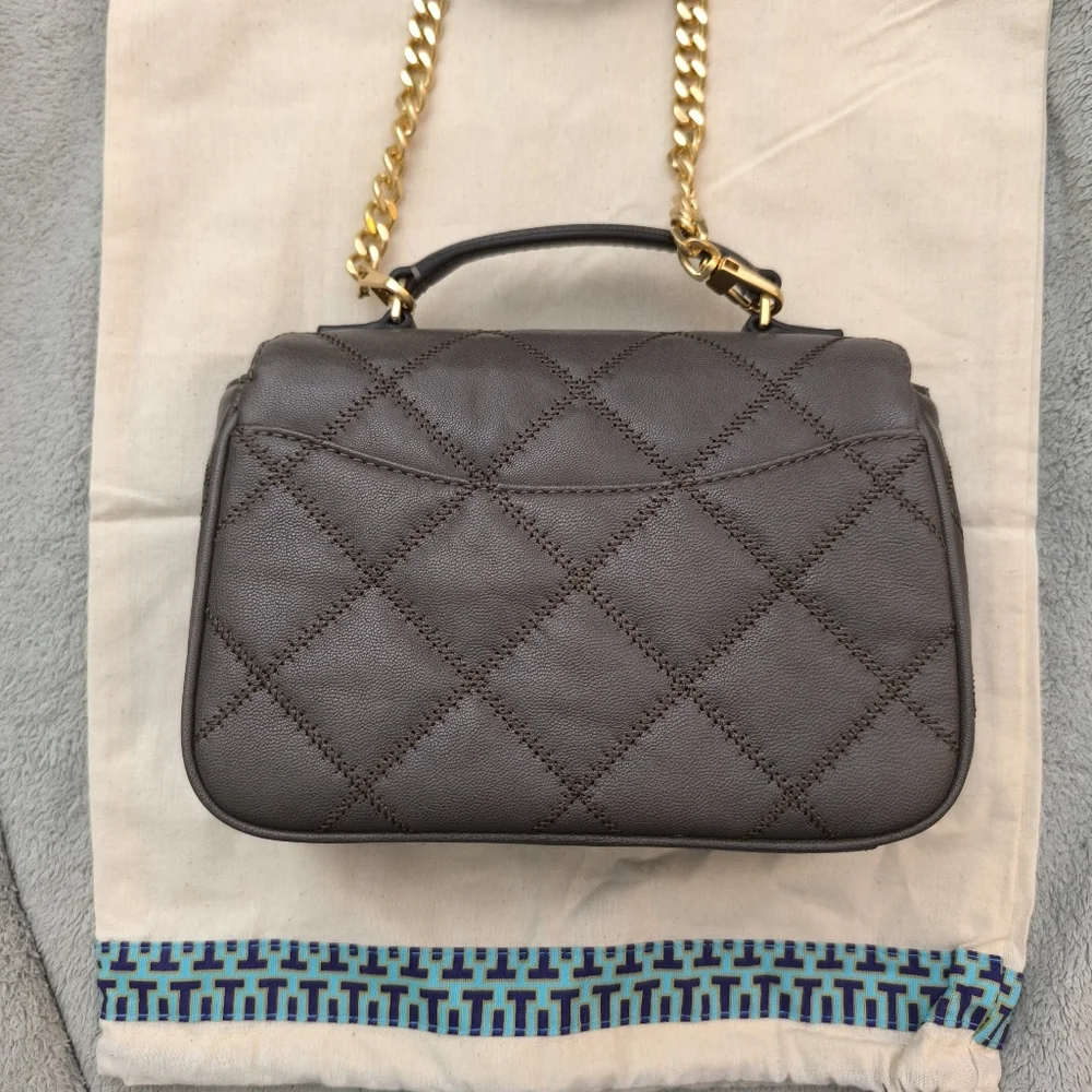 Tory Burch Willa Mini Top Handle Bag Volcanic Stone Quilted Leather