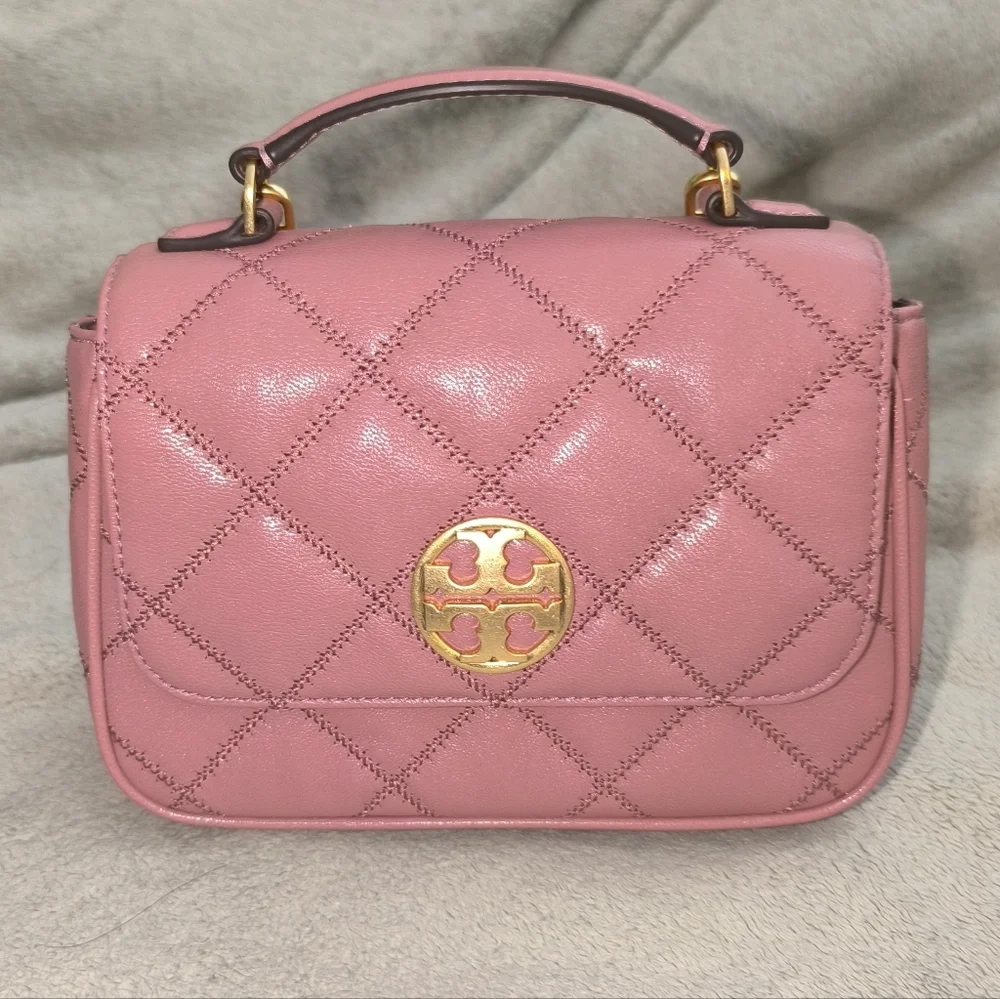 Tory Burch Willa Mini Top Handle Bag Magnolia Quilted Leather