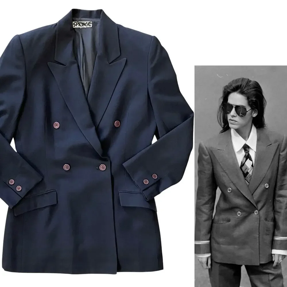 RARE Stephen Sprouse Archival Navy Blue Double-Breasted Vintage Blazer Jacket