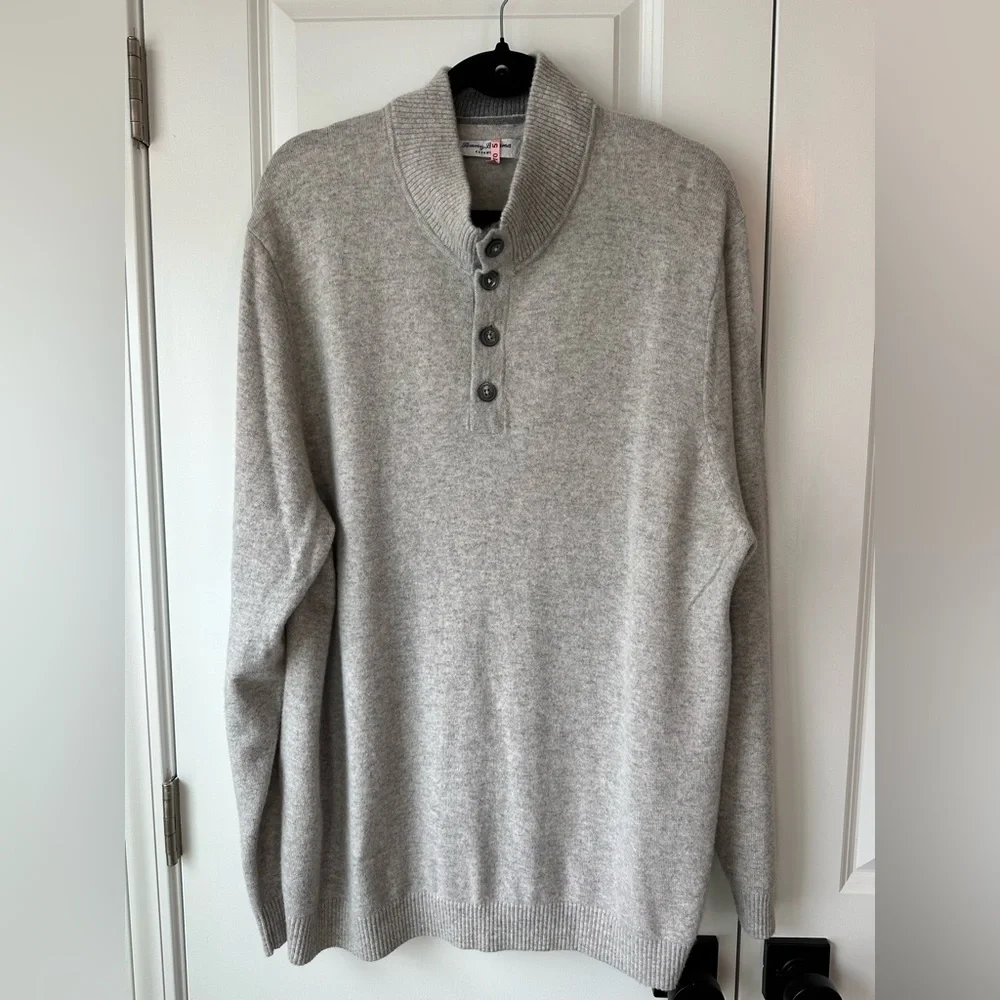 Tommy Bahama Mens Soft Sands Cashmere Button Mock-Neck Sweater in Gray (Sz XXL)