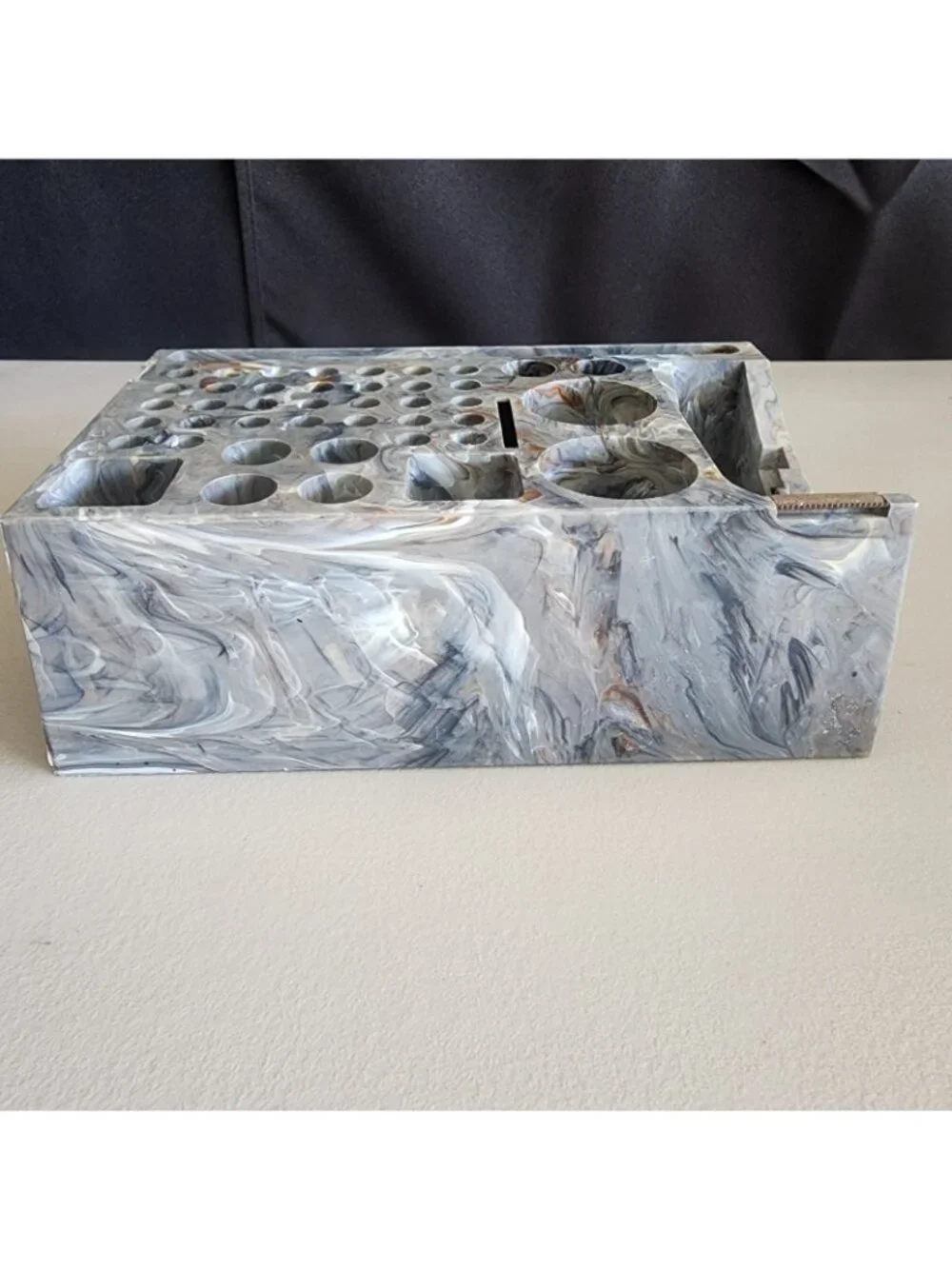 VTG 70s Marbled Desk Caddy Desktop Organizer Pen Pencil Holder Tape Dispenser
