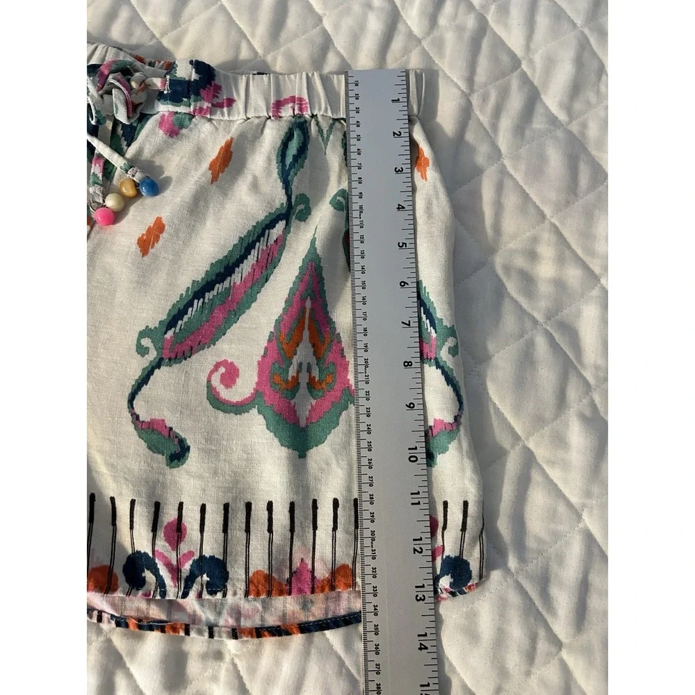 Zara Printed Linen-Blend Shorts‎ XL Boho Paisley Beaded Tassel Summer Festival