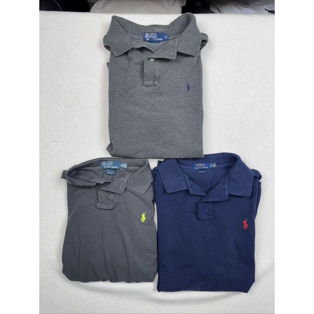 Lot of 3 Polo Ralph Lauren Custom Slim Fit Polo‎ Shirts XL Gray Navy Pony