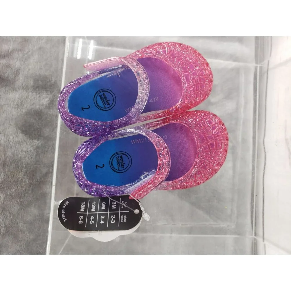Wonder Nation size 2 Pink Blue Jelly‎ shoes glitter mary Jane