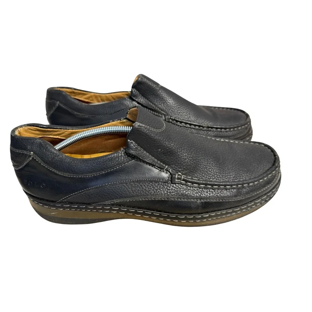 Solo Parker-100 Mens‎ Black Faux Leather Slip On Loafers Moc Toe Shoes Size 11