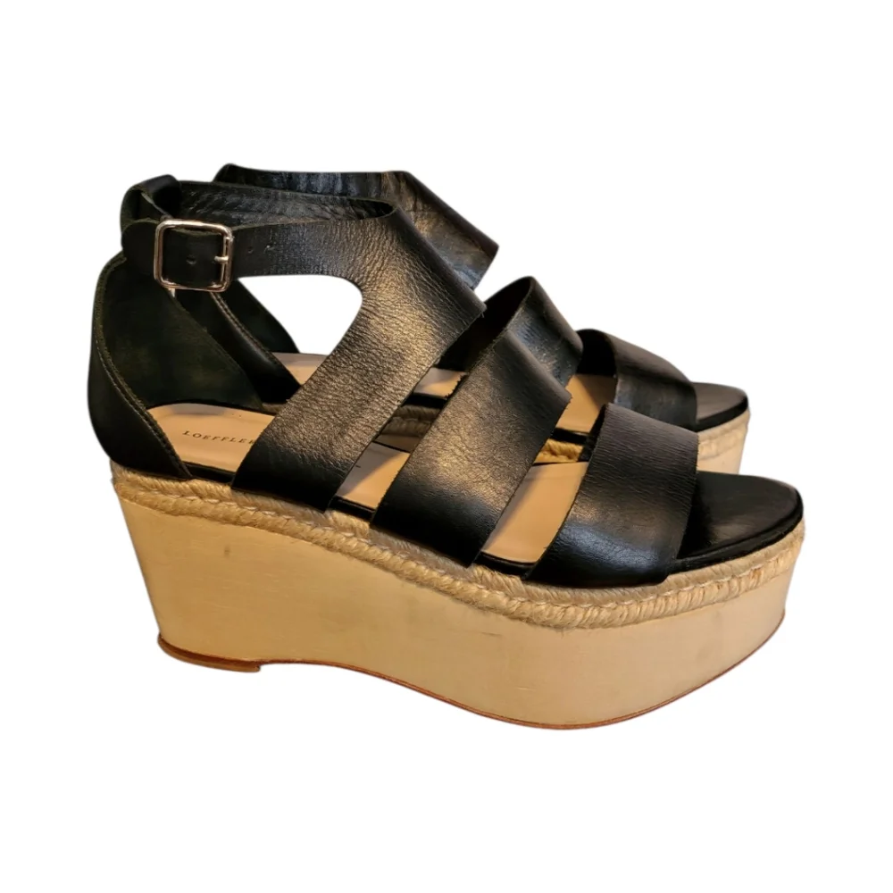 Loeffler Randall Black Strappy Platform Wedge‎ Sandals 10