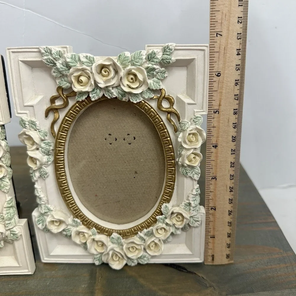 Set 2 Floral Picture Frame Wild Roses cottage Victorian Gold Cream Shabby Chic