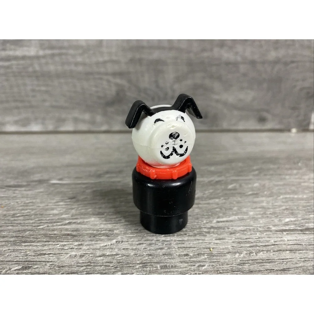 Vintage Fisher Price Little People Lucky Dog Black‎ And White with Red Collar