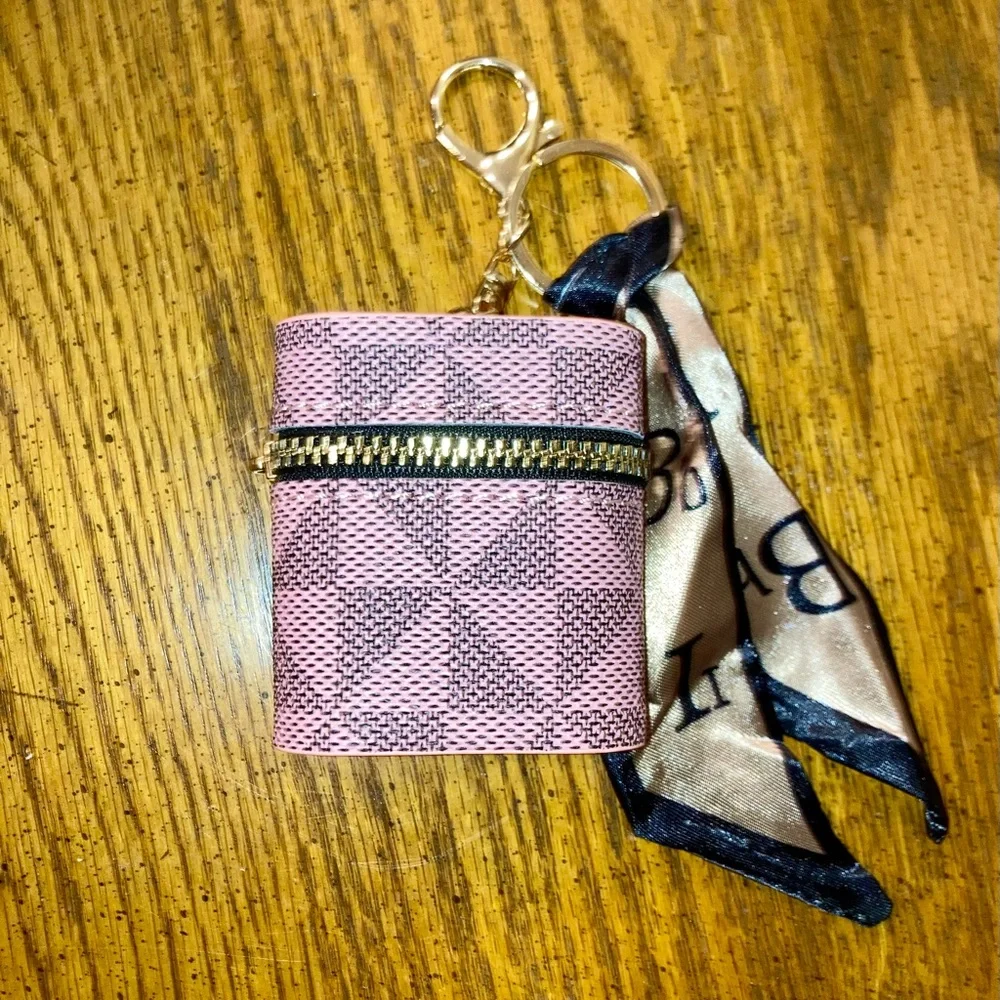 Geometric Bag Charm Keychain Pouch Pink