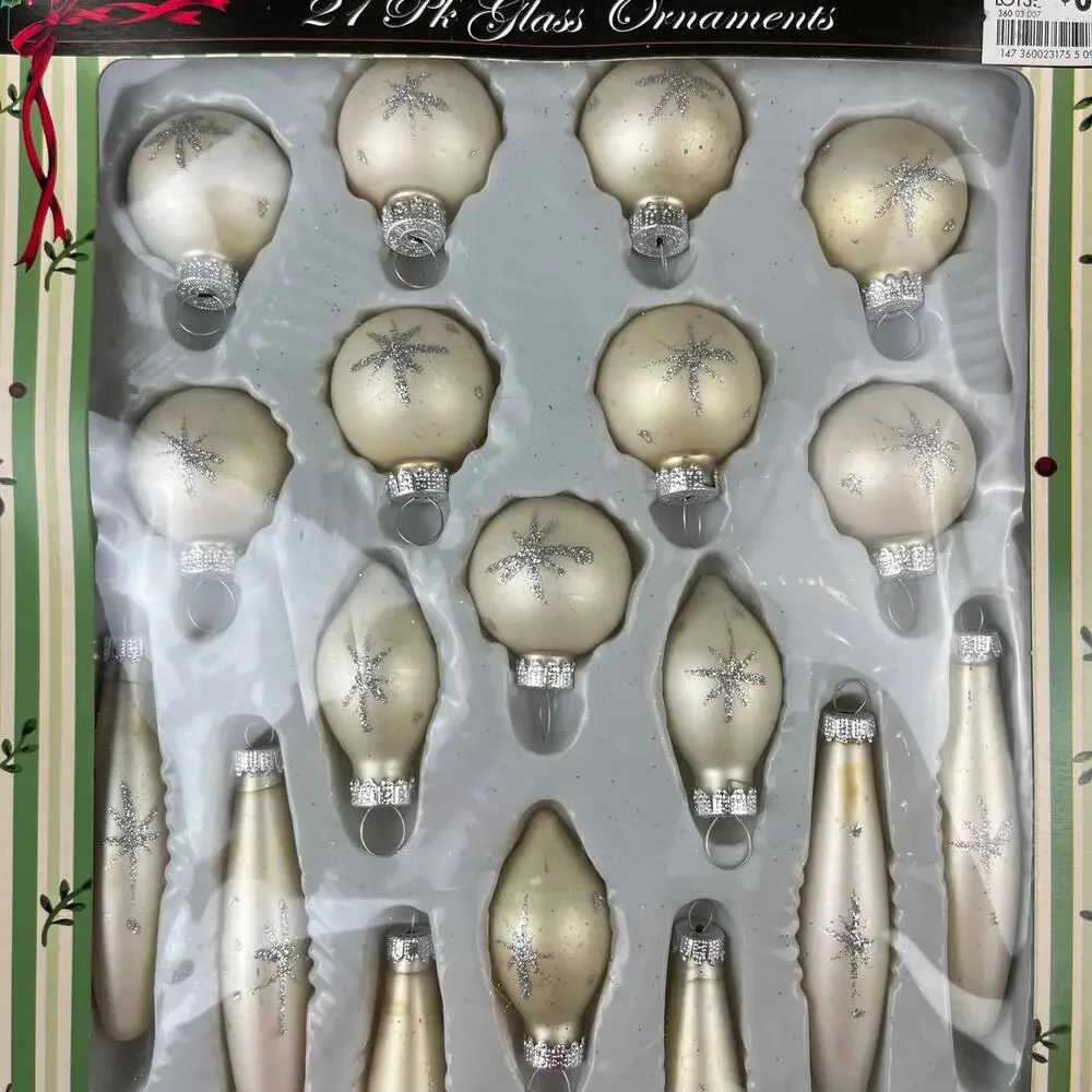 Vintage 21 Pk Gold Silver Various Shape Glass Christmas Ornaments