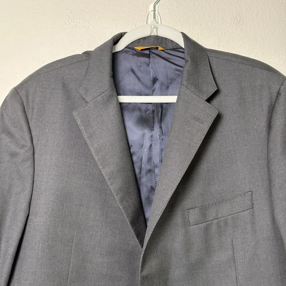 Hickey Freeman‎ Traveler Beacon Blazer Sport Coat Mens 46 Long Gray Worsted Wool