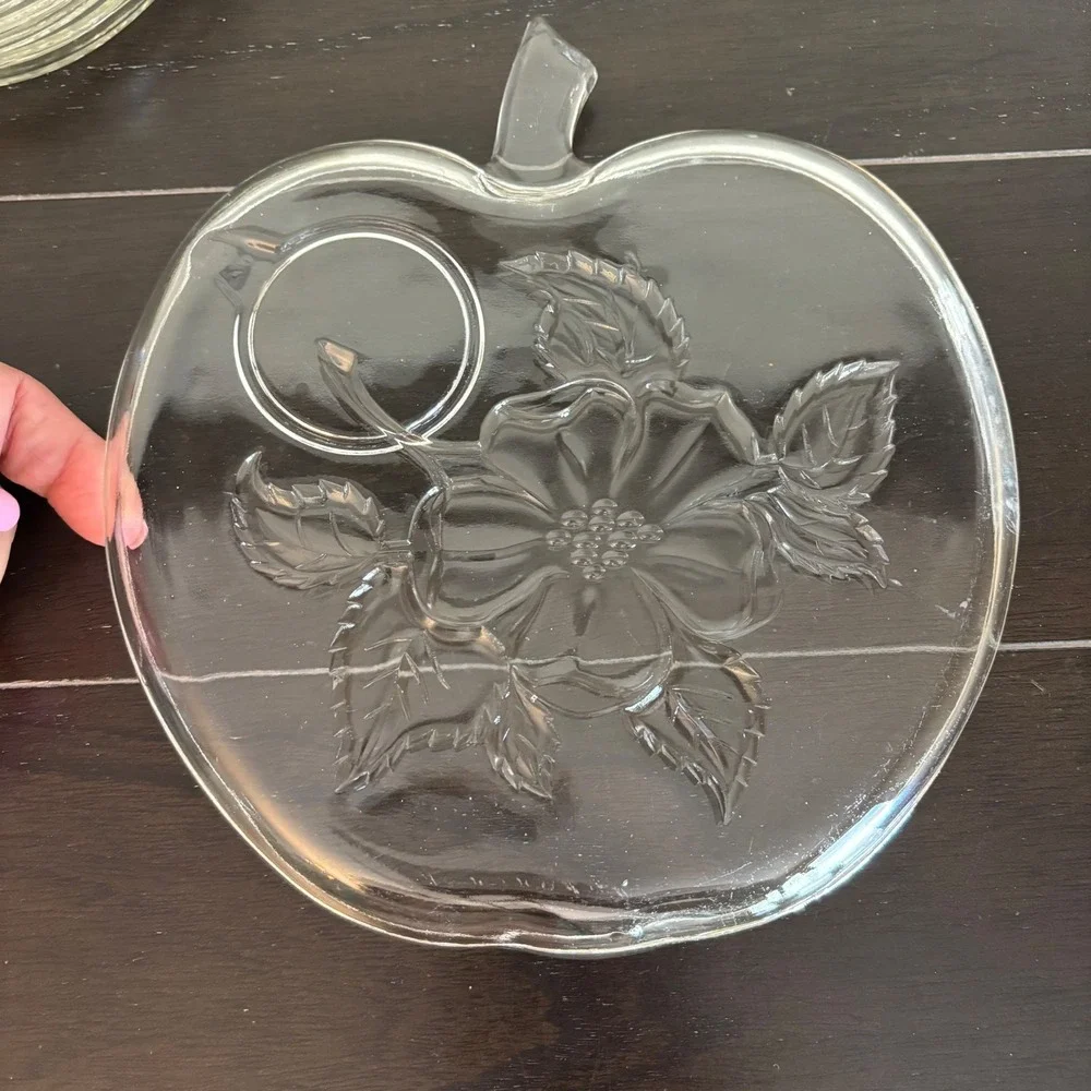 Vintage Hazel Atlas‎ Apple Blossom | Set of 4 | Clear Glass | Snack Plates Only
