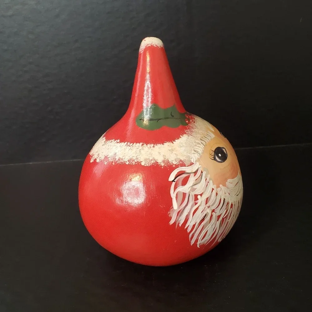 Vintage Handpainted Santa Claus‎ Gourd Christmas Decor Signed Hunn's 7