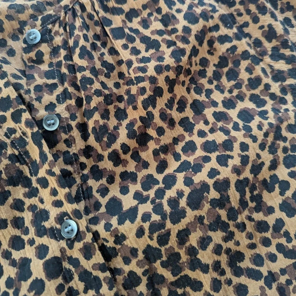 Madewell Blouse Women‎ S Brown Leopard Print Puff Sleeve Button Front Cotton Top