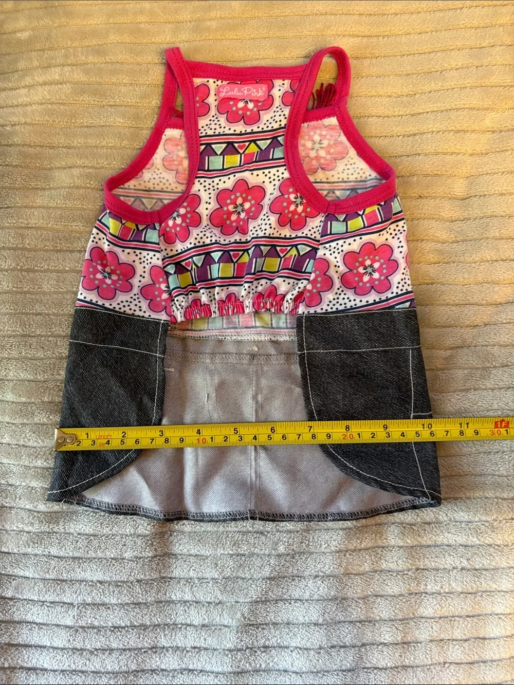 Pink Floral Fringe Denim-Style Dog Dress