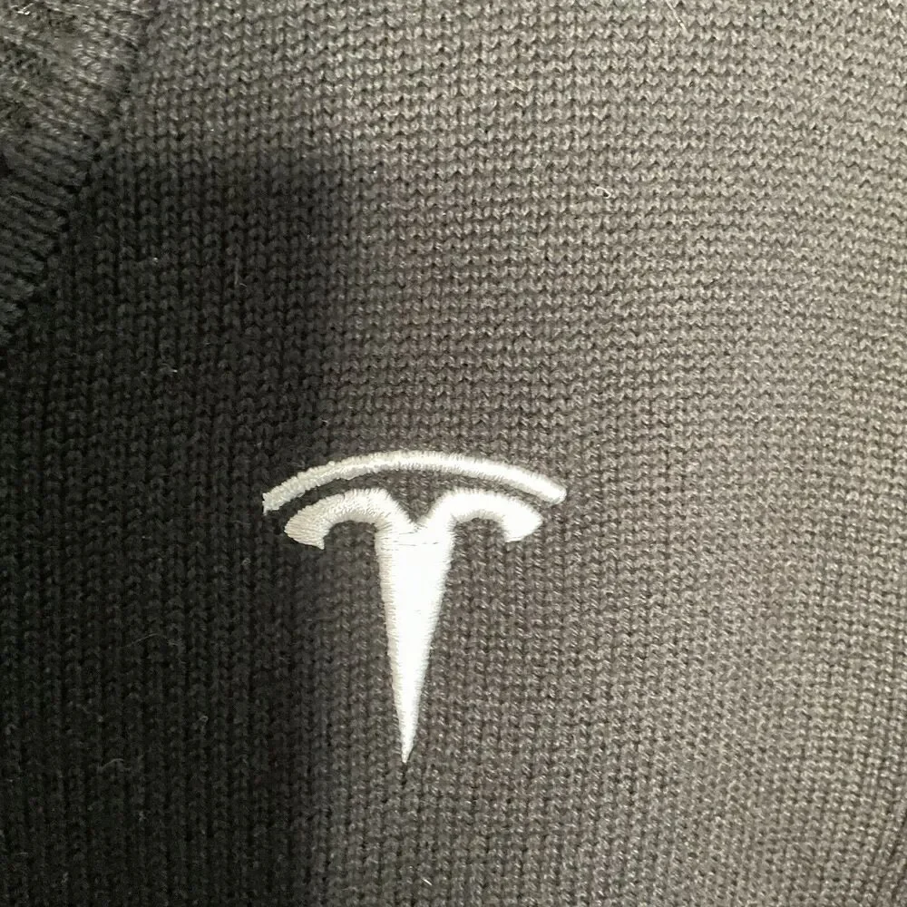 Tesla Men’s Size Medium M‎ V-Neck Cardigan Button Sweater in Black Embroidered