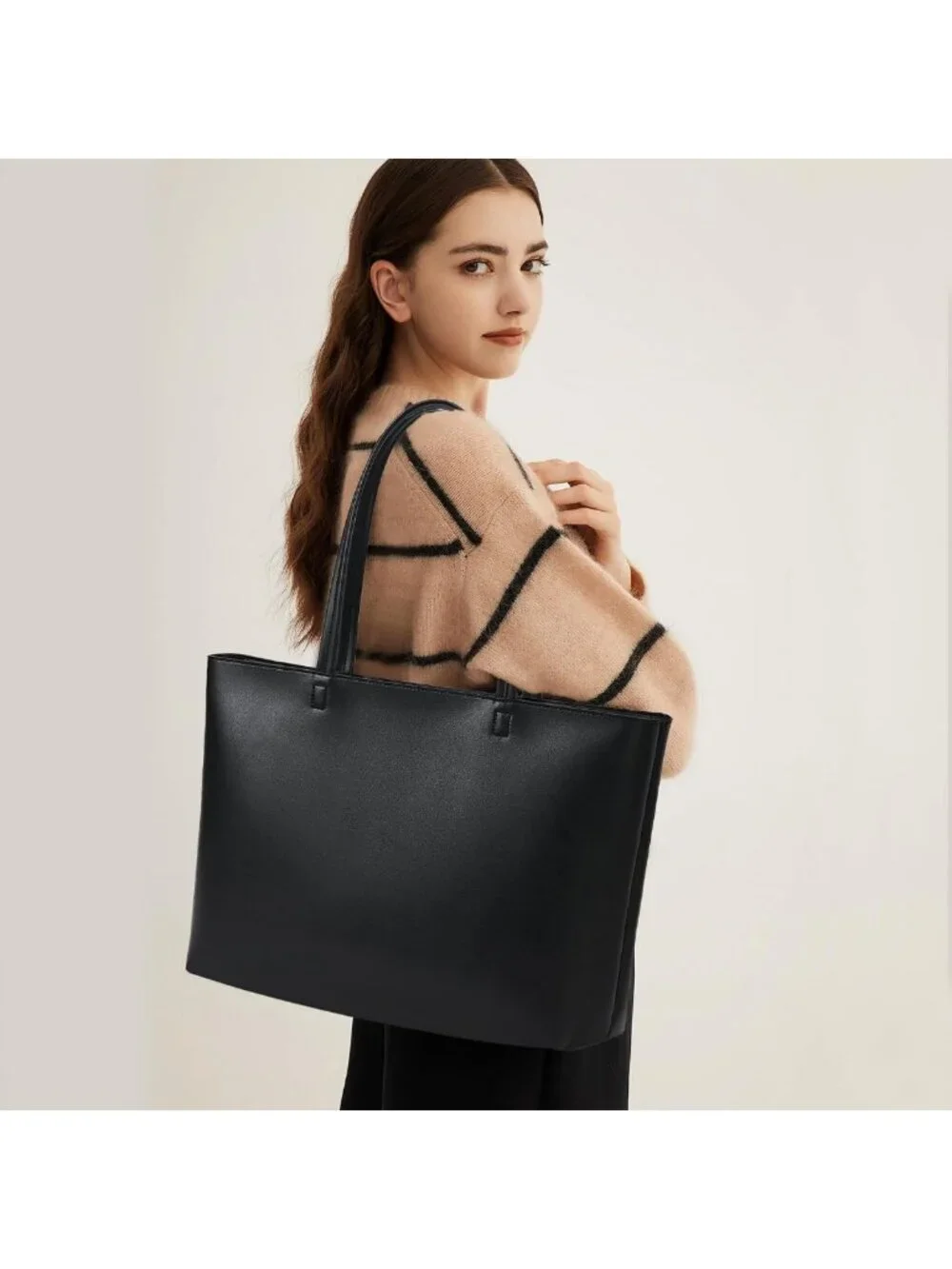 Stylish Faux Leather Tote Bag with Zipper - Versatile Shoulder Satchel for Work