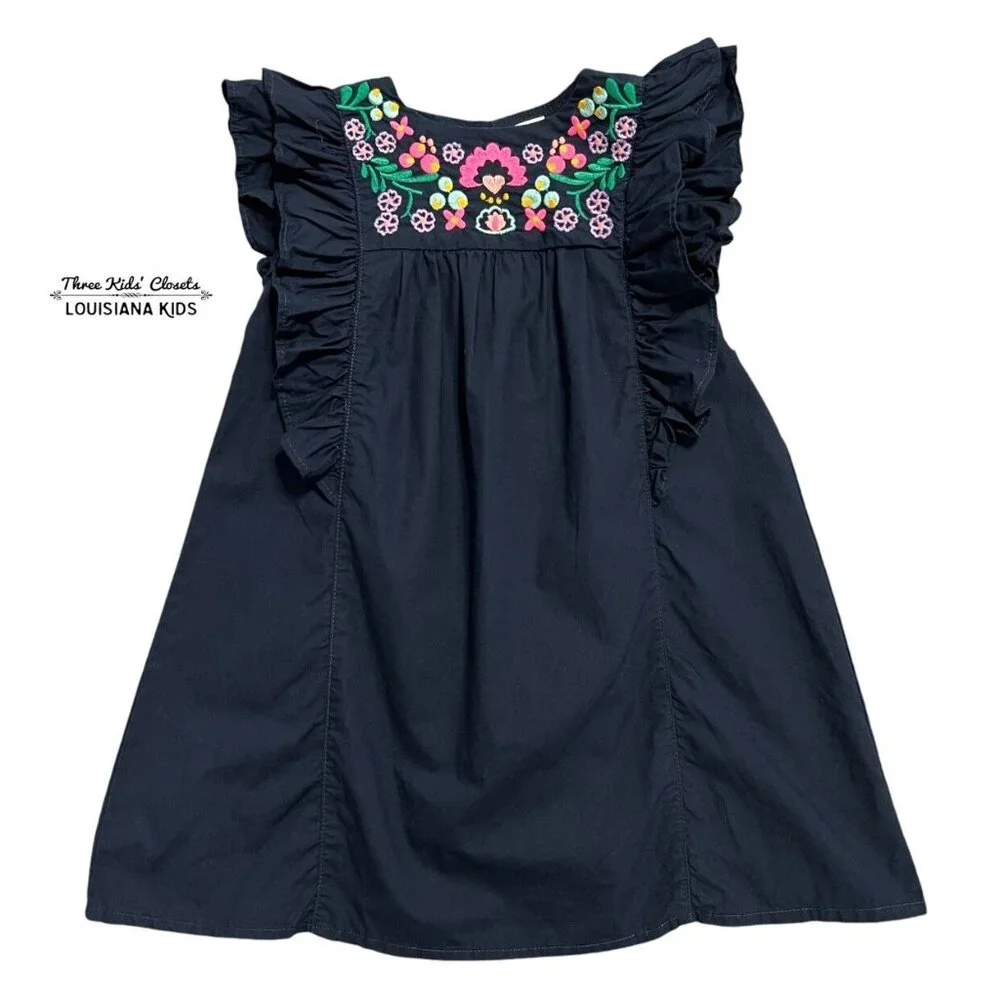 Crewcuts 3Y Navy Embroidered Ruffle Dress