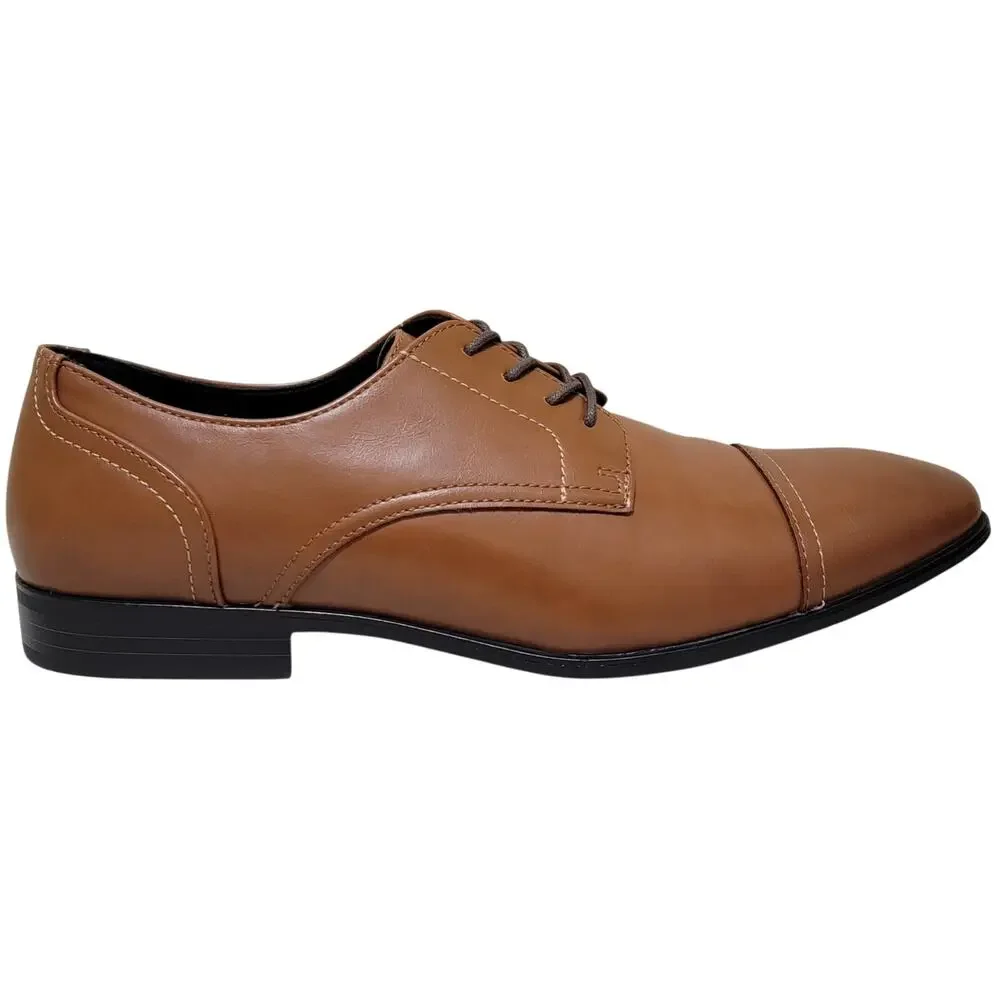 Alfani Men Quincy Cap Toe Derby Oxfords Size US 8.5M Tan Brown Faux Leather
