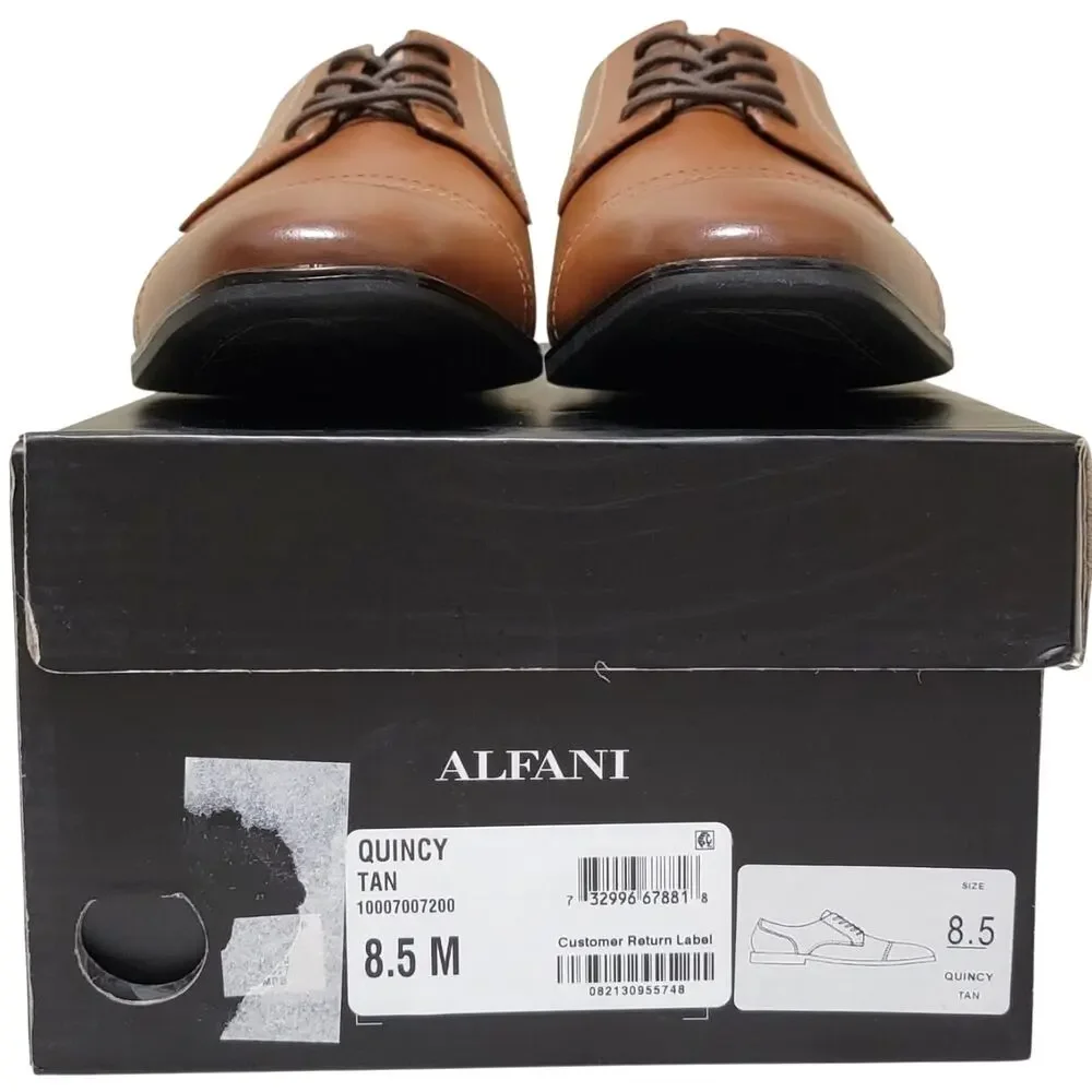 Alfani Men Quincy Cap Toe Derby Oxfords Size US 8.5M Tan Brown Faux Leather
