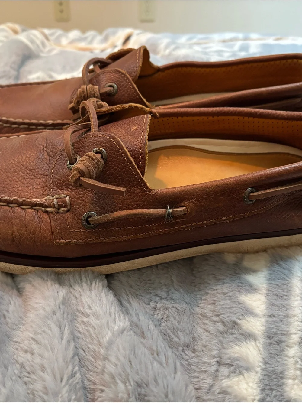 Sperry top sider Brown Leather Moc Toe Boat Shoes 13w slides slip on