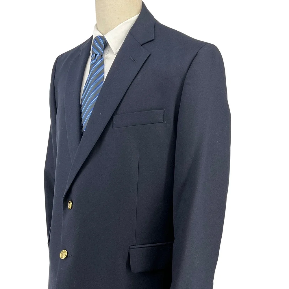 NWT Stafford Executive Classic Fit Blazer Navy Wool Men 48 REG Gold Buttons‎