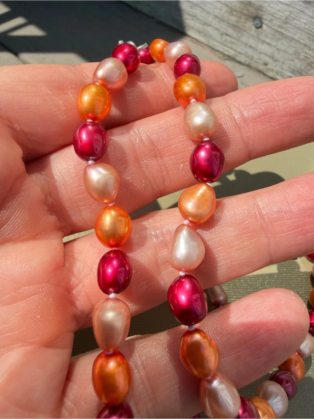 NWT Honora 17” red, orange, champagne dyed freshwater pearl necklace w/ 925!