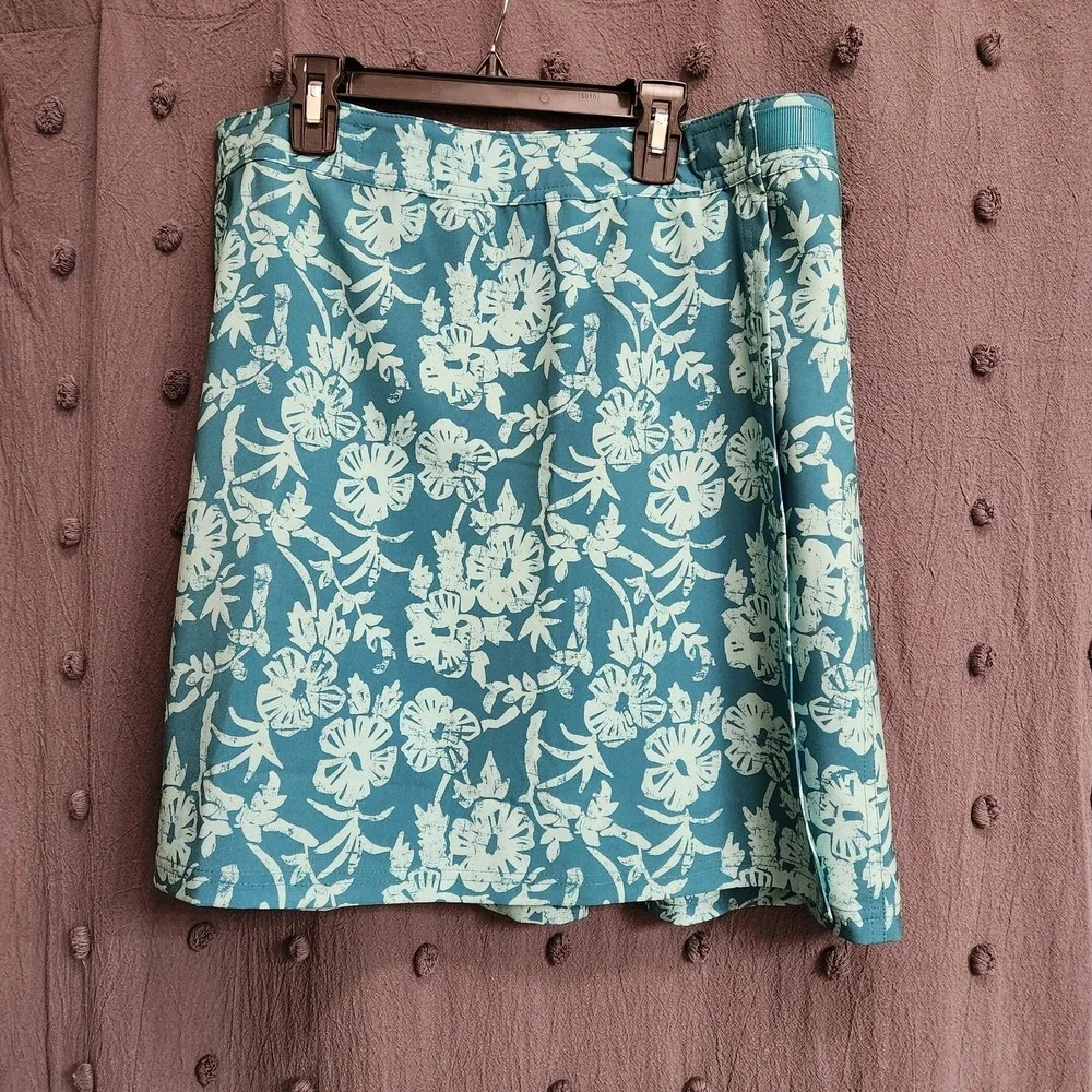 RIPSKIRT Swim Skirt Cover-up Womens Medium Hibiscus Green Floral Hawaiian Mini