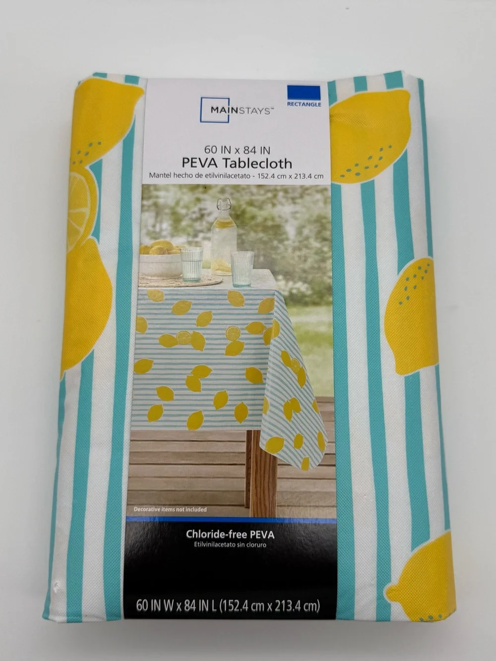 Mainstays Aqua Stripe Tablecloth with Yellow Lemon Motif