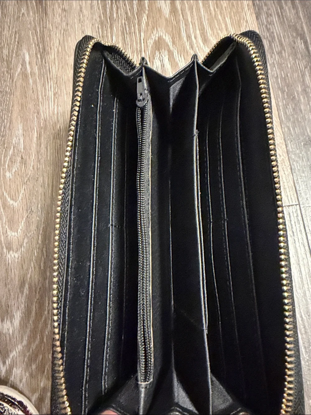 Michael Kors Black Leather Zip Wallet with Gold MK Emblem