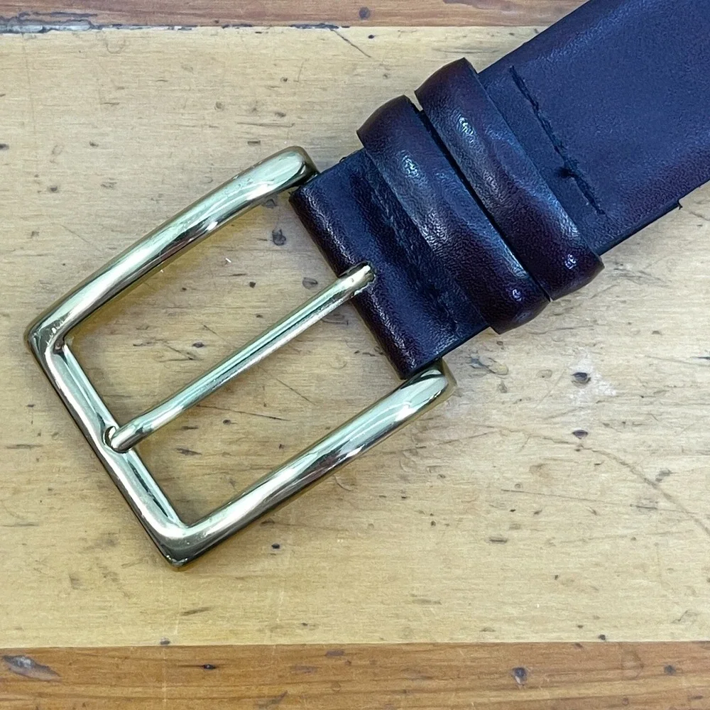 Unbranded Mens Belt Brown Bonded Leather with Brass Buckle‎ Sz 34 Solid USA-Made