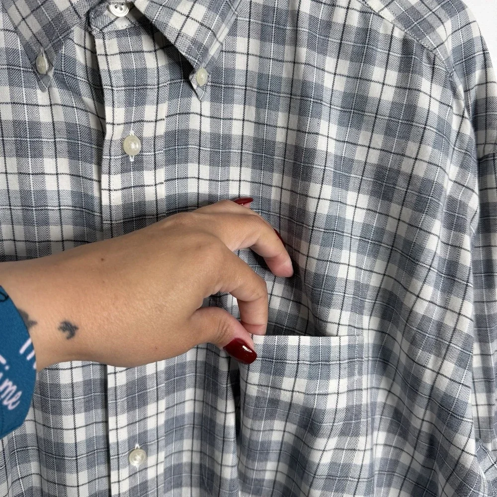 Banana Republic Men Blue White Plaid Large Button Down Shirt‎ Long Sleeve Preppy
