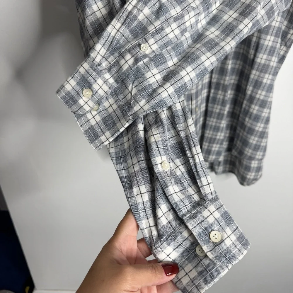 Banana Republic Men Blue White Plaid Large Button Down Shirt‎ Long Sleeve Preppy