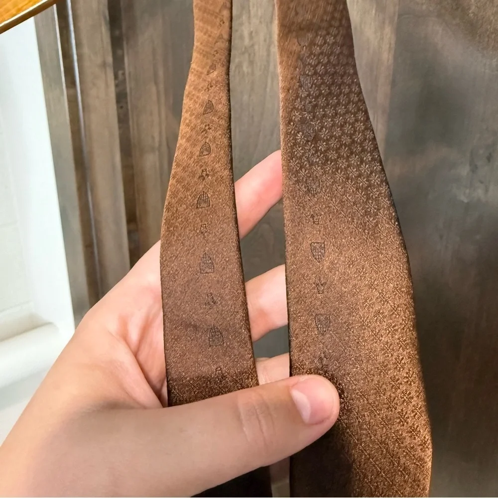 Ashleigh Ties Since 1914 Brown Silk skinny Necktie with intricate pattern