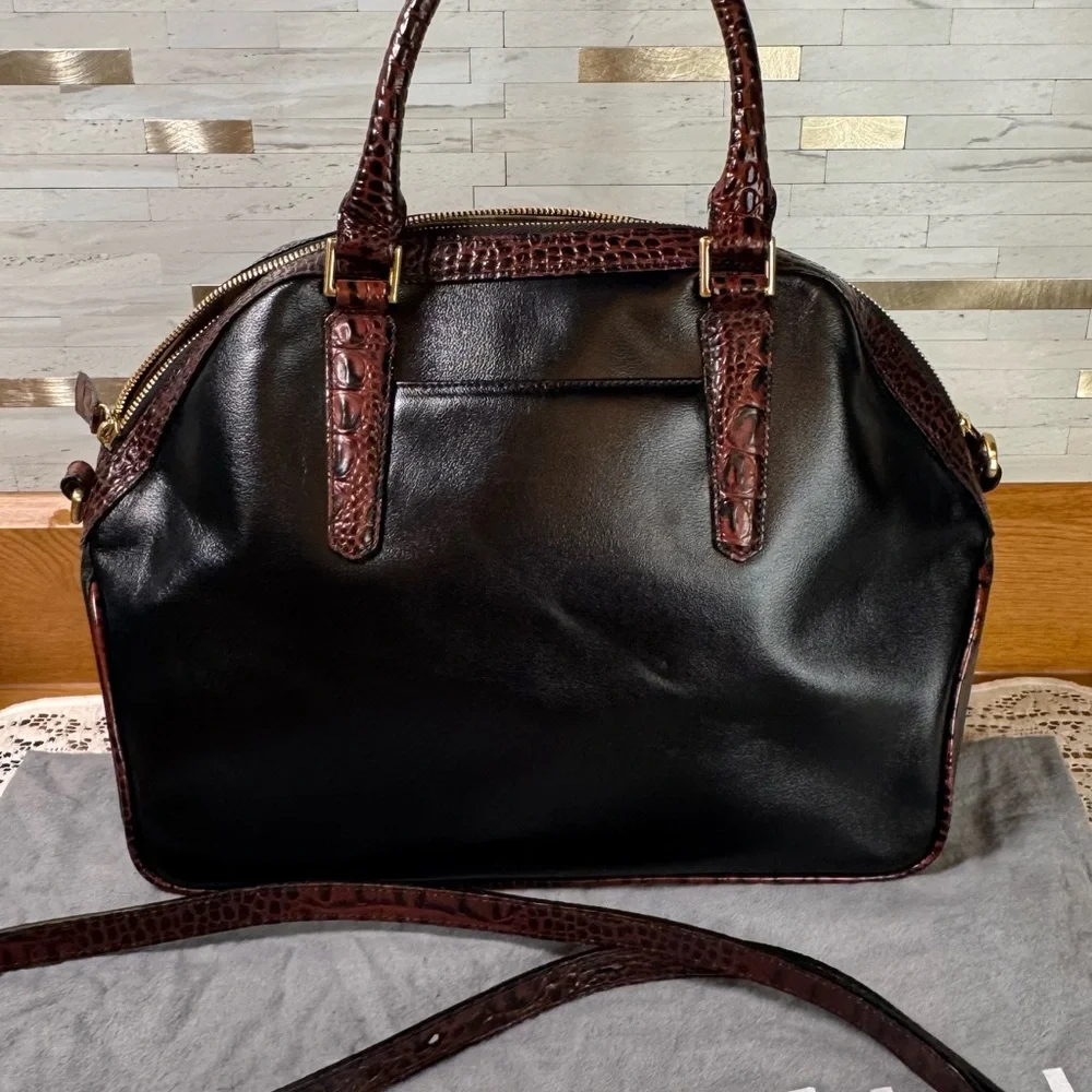 Brahmin Camden Black Satchel‎ With Brown Croc Leather Detail