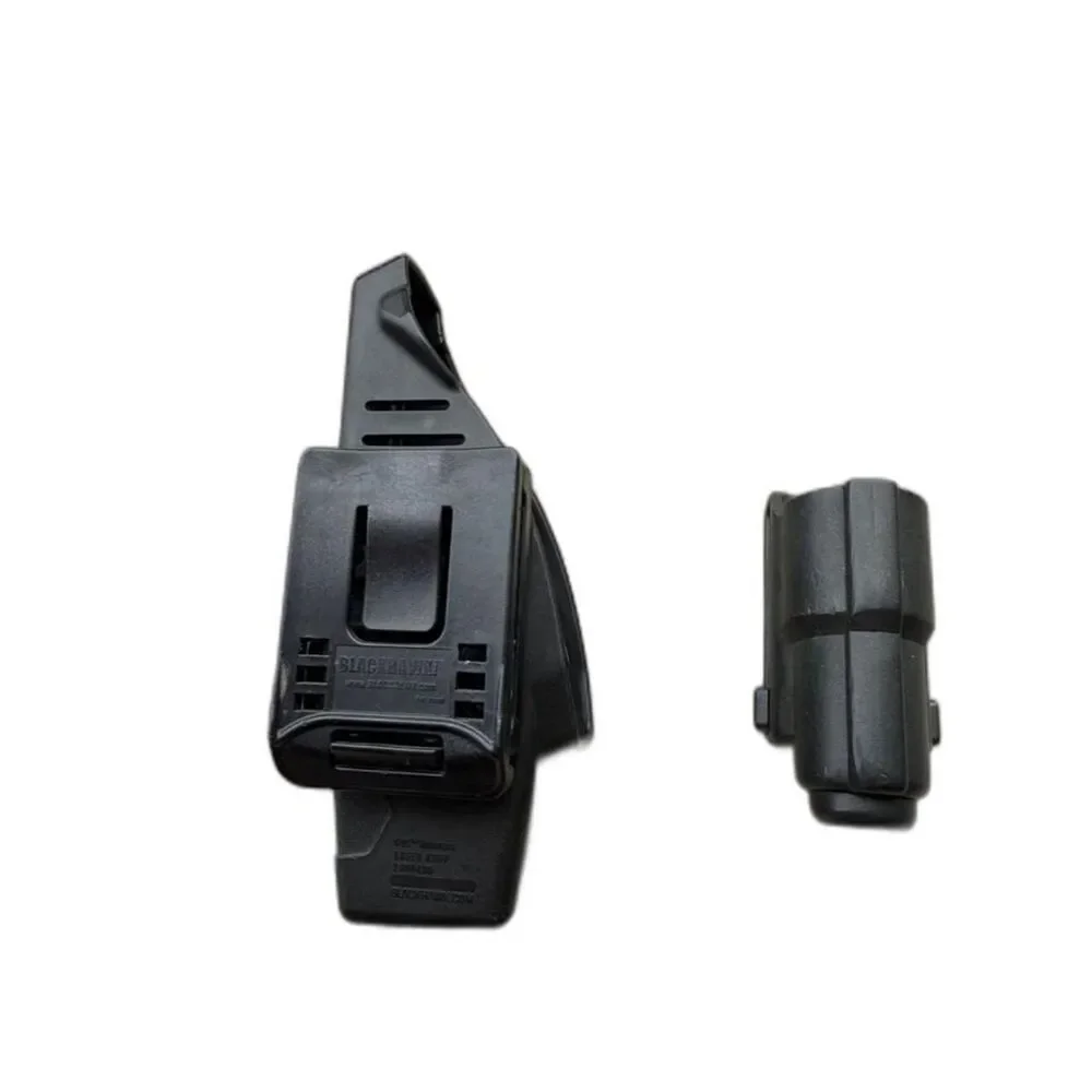 Durable black phone holster with matching belt clip. Secure, molded design for r
