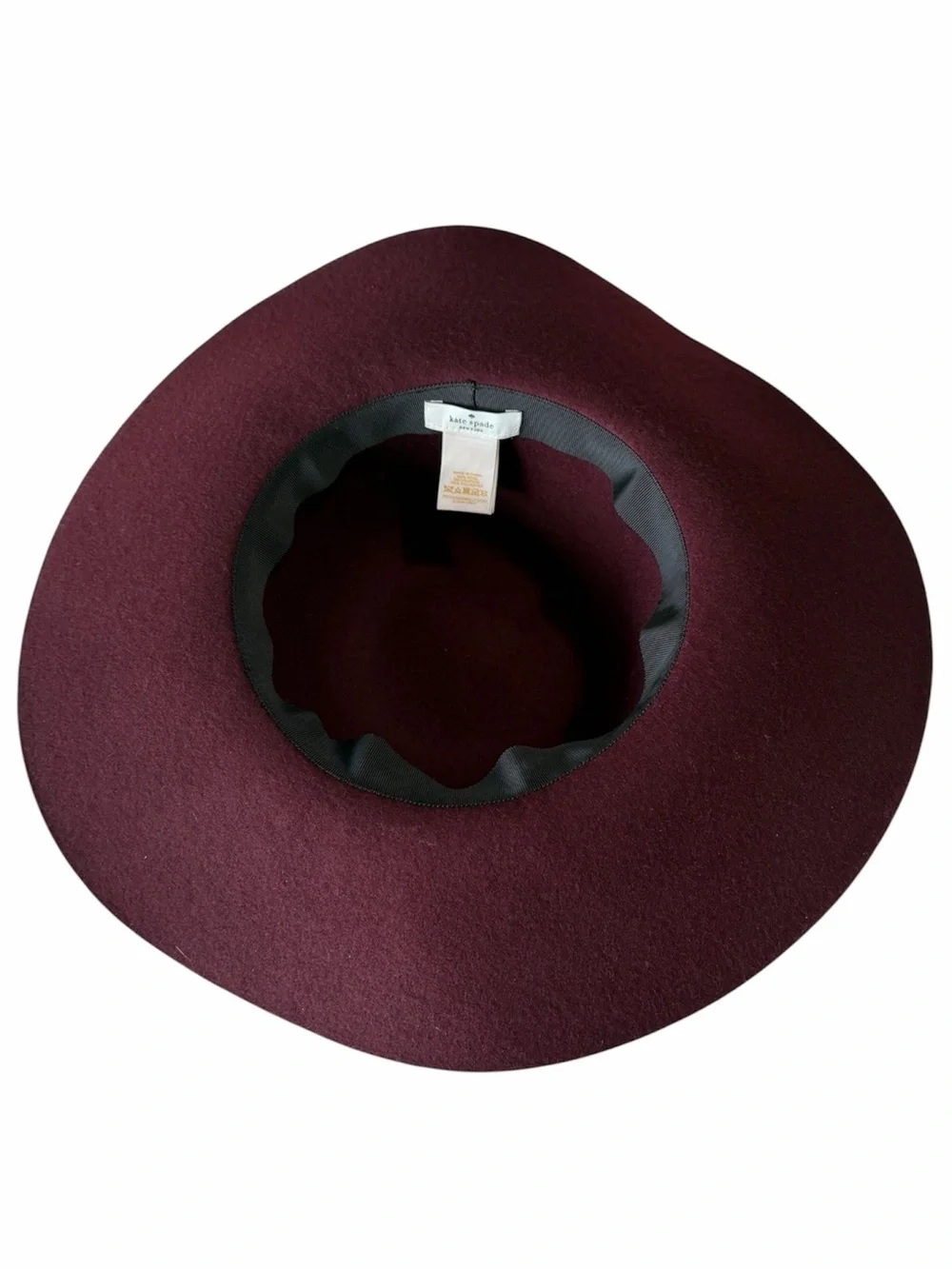 kate spade Wool Wide Rim Hat Burgundy with Black Grosgrain Ribbon Band KS1001033