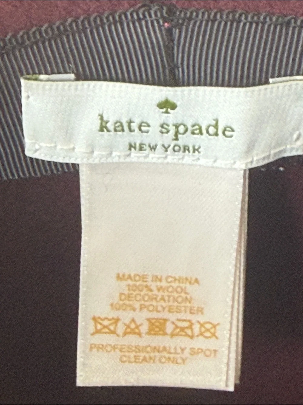kate spade Wool Wide Rim Hat Burgundy with Black Grosgrain Ribbon Band KS1001033