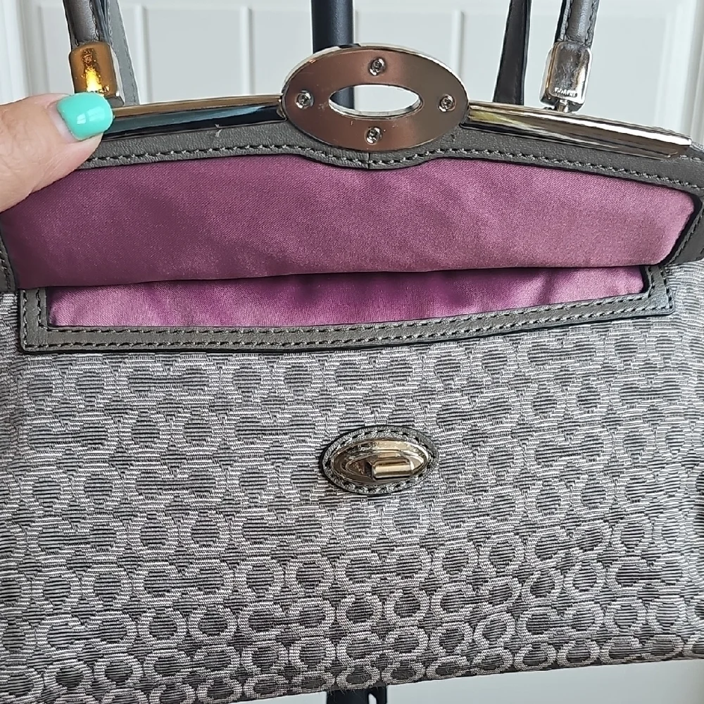 COACH NWOT 2013 Gray Signature Logo Jacquard & Leather MADELINE Crossbody Bag