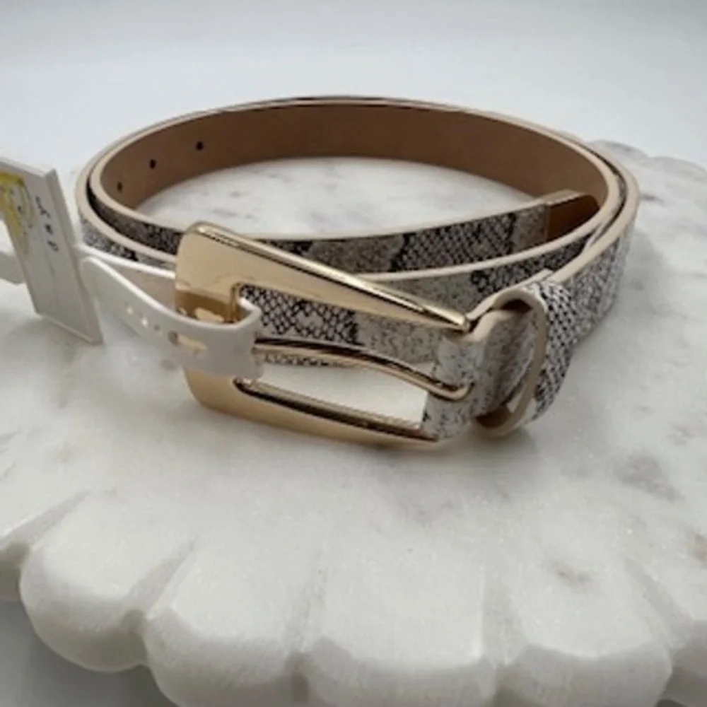 A‎ New Day Womens Snake Print Belt Gold Buckle brown and cream TRF25-0001 Large