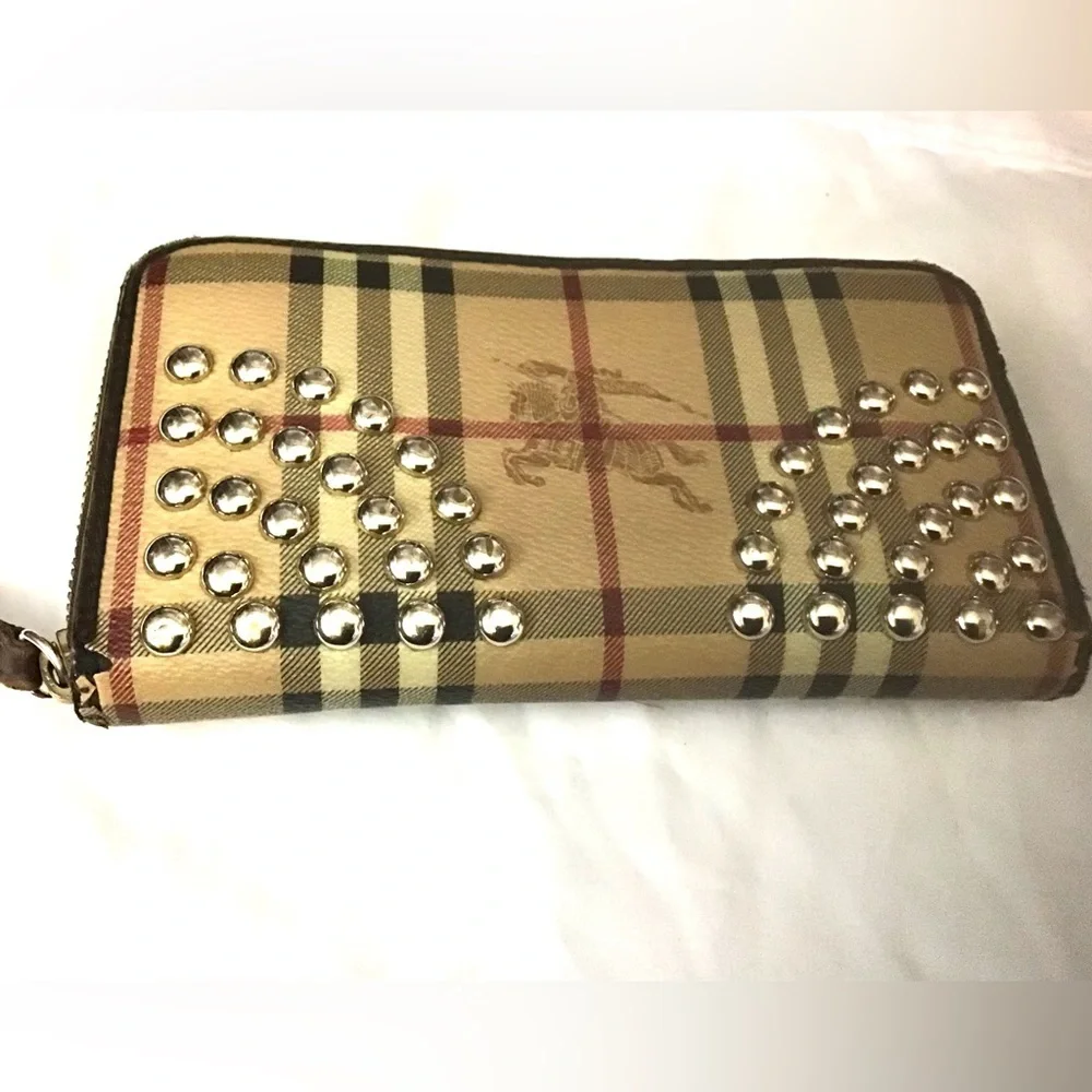 Burberry Studded Haymarket Zip Around Wallet