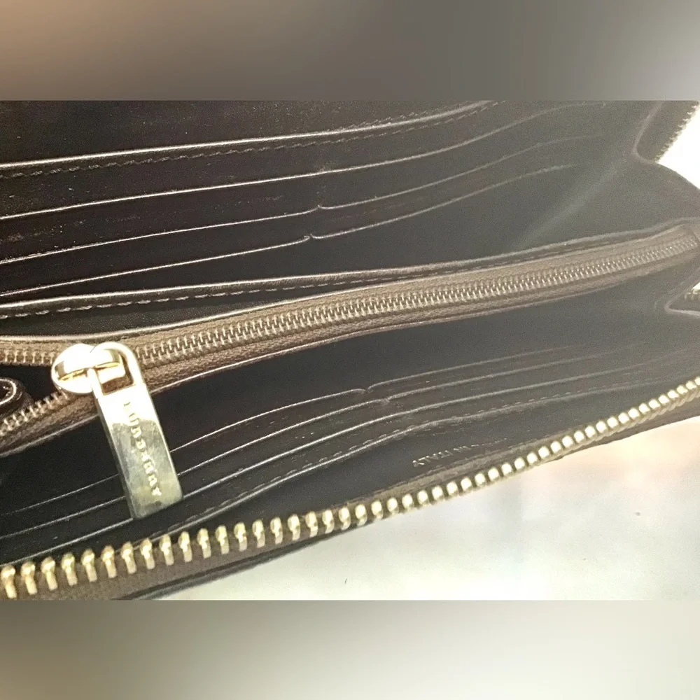 Burberry Studded Haymarket Zip Around Wallet