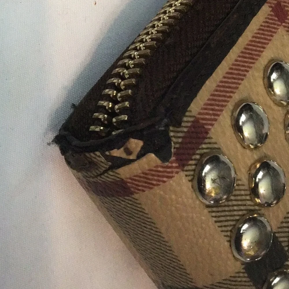 Burberry Studded Haymarket Zip Around Wallet