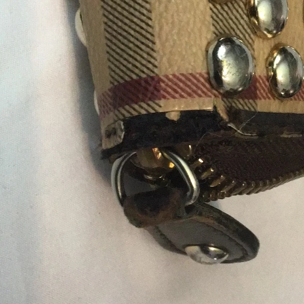 Burberry Studded Haymarket Zip Around Wallet